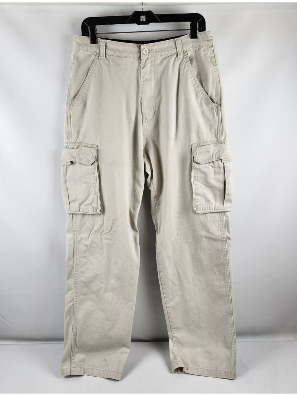 PLUGG Baggy Cargo Skate Pants 100% Cotton Mens 32x32 Ivory Beige Khaki